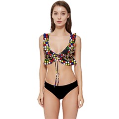 Graphic Pattern Rubiks Cube Low Cut Ruffle Edge Bikini Top by Cendanart