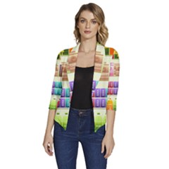 Supermarket Shelf Products Snacks Women s Draped Front 3/4 Sleeve Shawl Collar Jacket by Cendanart