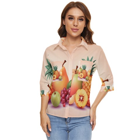 Fruit Pattern Apple Abstract Food Women s Quarter Sleeve Pocket Shirt by Proyonanggan