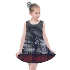Grave Yard Dark Fantasy Trees Kids  Summer Dress by Cemarart