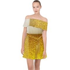 Light Beer Texture Foam Drink In A Glass Off Shoulder Chiffon Dress by Cemarart