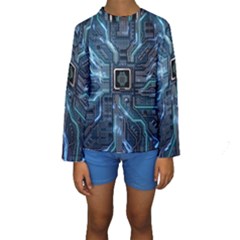Circuit Board Motherboard Kids  Long Sleeve Swimwear by Cemarart