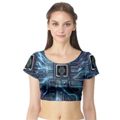 Circuit Board Motherboard Short Sleeve Crop Top by Cemarart