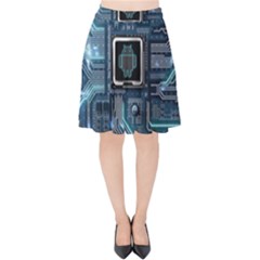 Circuit Board Motherboard Velvet High Waist Skirt by Cemarart