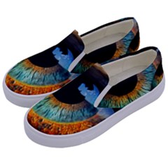 Eye Bird Feathers Vibrant Kids  Canvas Slip Ons by Hannah976