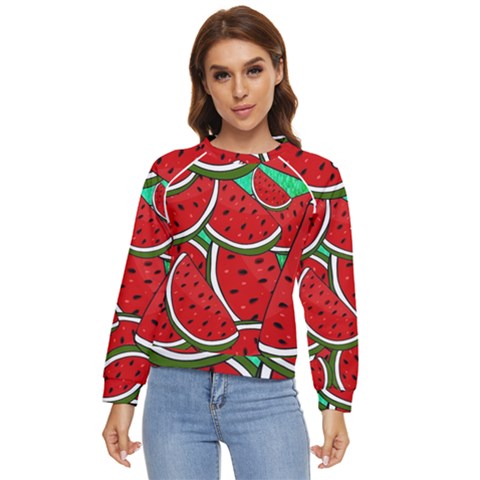 Summer Watermelon Fruit Women s Long Sleeve Raglan T-shirt by Cemarart