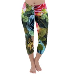 Flower Roses Capri Winter Leggings  by Cemarart