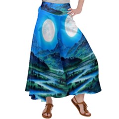 Bright Full Moon Painting Landscapes Scenery Nature Women s Satin Palazzo Pants by Ndabl3x
