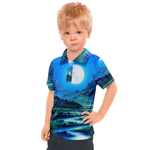 Bright Full Moon Painting Landscapes Scenery Nature Kids  Polo T-shirt by Ndabl3x