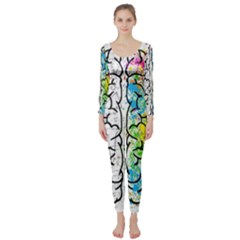 Brain Mind Psychology Idea Drawing Short Overalls Long Sleeve Catsuit by Azkajaya