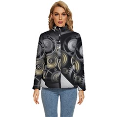 Abstract Style Gears Gold Silver Women s Puffer Bubble Jacket Coat by Cemarart