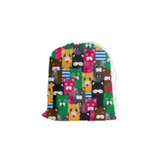 Cat Funny Colorful Pattern Drawstring Pouch (small) by Grandong