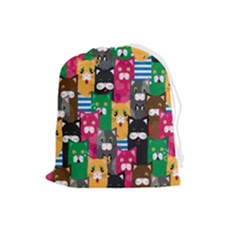Cat Funny Colorful Pattern Drawstring Pouch (large) by Grandong