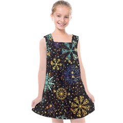 Gold Teal Snowflakes Kids  Cross Back Dress by Grandong