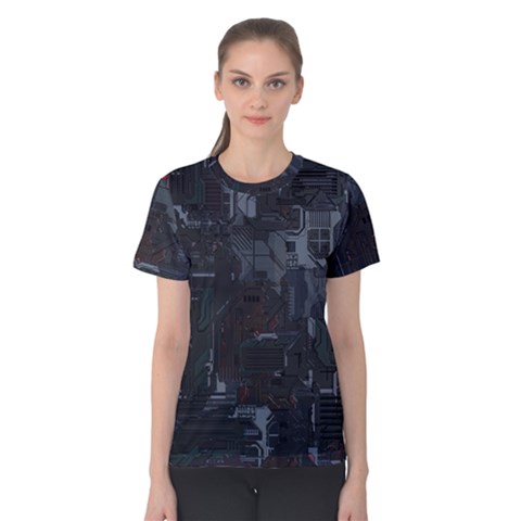 Abstract Tech Computer Motherboard Technology Women s Cotton T-shirt by Cemarart