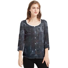 Abstract Tech Computer Motherboard Technology Chiffon Quarter Sleeve Blouse by Cemarart