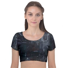 Abstract Tech Computer Motherboard Technology Velvet Short Sleeve Crop Top  by Cemarart
