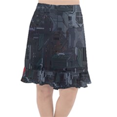 Abstract Tech Computer Motherboard Technology Fishtail Chiffon Skirt by Cemarart