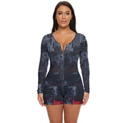 Abstract Tech Computer Motherboard Technology Long Sleeve Boyleg Swimsuit by Cemarart