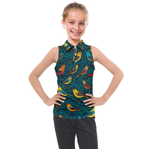 Bird Pattern Colorful Kids  Sleeveless Polo T-shirt by Cemarart