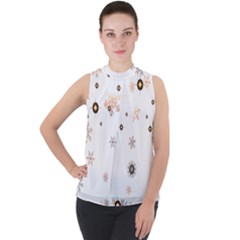 Golden-snowflake Mock Neck Chiffon Sleeveless Top by saad11