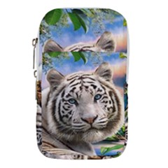 White Tiger Peacock Animal Fantasy Water Summer Waist Pouch (small) by Cemarart