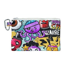 Cartoon Graffiti, Art, Black, Colorful Canvas Cosmetic Bag (medium) by nateshop