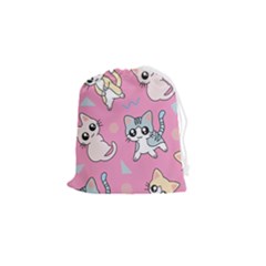 Cute Animal Little Cat Seamless Pattern Drawstring Pouch (small) by Cemarart