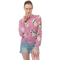Cute Animal Little Cat Seamless Pattern Banded Bottom Chiffon Top by Cemarart