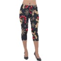 Christmas Pattern With Snowflakes Berries Lightweight Velour Capri Leggings  View1