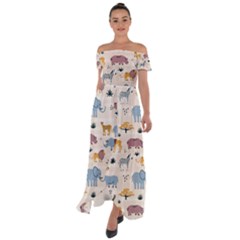 Wild Animals Seamless Pattern Off Shoulder Open Front Chiffon Dress by Ndabl3x