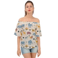 Wild Animals Seamless Pattern Off Shoulder Short Sleeve Top by Ndabl3x