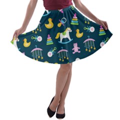 Cute Babies Toys Seamless Pattern A-line Skater Skirt by Ndabl3x