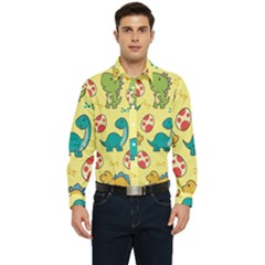 Seamless Pattern With Cute Dinosaurs Character Men s Long Sleeve  Shirt by Ndabl3x