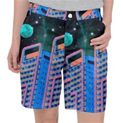 Fantasy City Architecture Building Cityscape Women s Pocket Shorts by Cemarart
