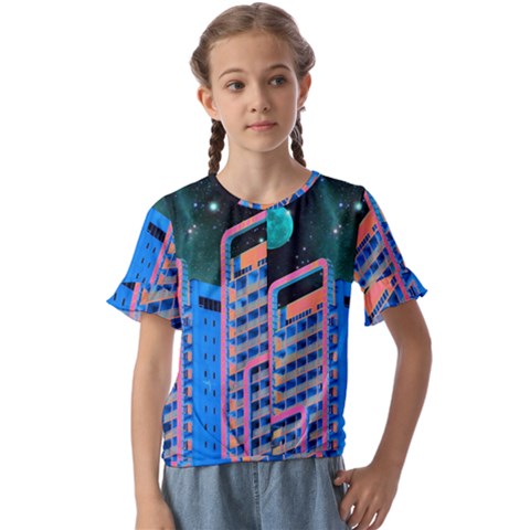 Fantasy City Architecture Building Cityscape Kids  Cuff Sleeve Scrunch Bottom T-shirt by Cemarart