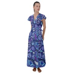 Patterns, Doodles, Pattern, Colorful, Textu Flutter Sleeve Maxi Dress by nateshop
