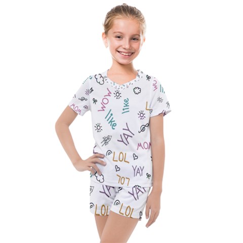 Doodle Pattern Kids  Mesh T-shirt And Shorts Set by Proyonanggan