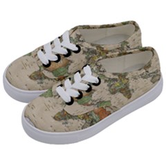 Vintage World Map Aesthetic Kids  Classic Low Top Sneakers by Cemarart