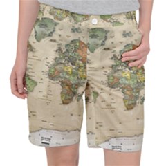 Vintage World Map Aesthetic Women s Pocket Shorts by Cemarart