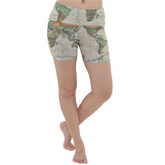 Vintage World Map Aesthetic Lightweight Velour Yoga Shorts by Cemarart