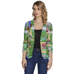 Pixel Map Game Women s One-button 3/4 Sleeve Short Jacket by Cemarart
