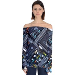 Motherboard Board Circuit Electronic Technology Off Shoulder Long Sleeve Top by Cemarart