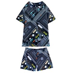 Motherboard Board Circuit Electronic Technology Kids  Swim T-shirt And Shorts Set by Cemarart