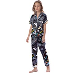 Motherboard Board Circuit Electronic Technology Kids  Satin Short Sleeve Pajamas Set by Cemarart
