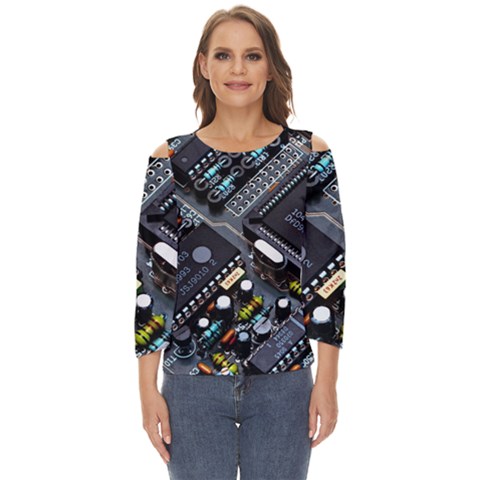 Motherboard Board Circuit Electronic Technology Cut Out Wide Sleeve Top by Cemarart