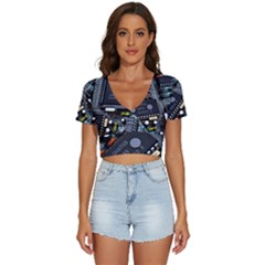 Motherboard Board Circuit Electronic Technology V-neck Crop Top by Cemarart