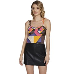 Retro Colorful Background, Geometric Abstraction Flowy Camisole Tie Up Top by nateshop