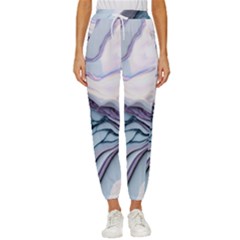 Marble Abstract White Pink Dark Women s Cropped Drawstring Pants by Grandong