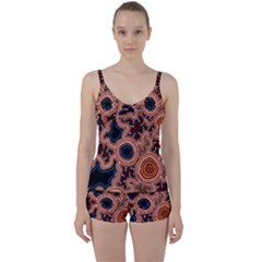 Authentic Aboriginal Art - Pathways Tie Front Two Piece Tankini by hogartharts
